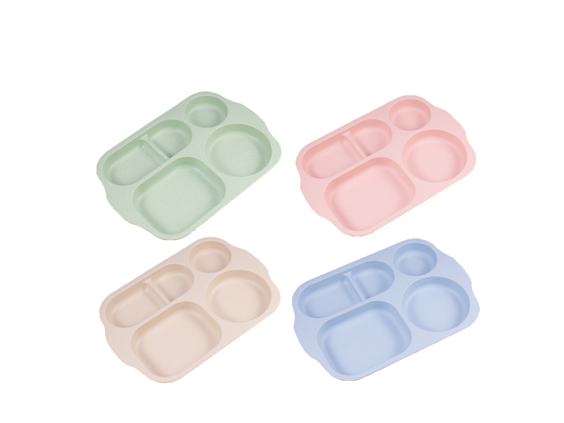 Plato llano de 28 cm con 5 compartimentos, juego de 4 piezas en PP saludable, plato dividido resistente, ideal para niños