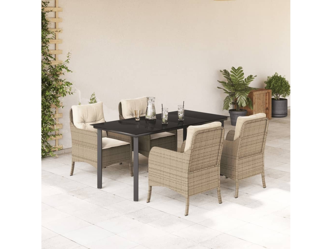 Juego de comedor de jardín de 5 piezas con cojines de mimbre beige de DKD Home Decor