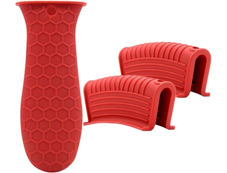 3 fundas de silicona para mango caliente soportes para ollas con mango de sartén mangos para sartenes de hierro fundido cubiertas de agarre rojo ZM...