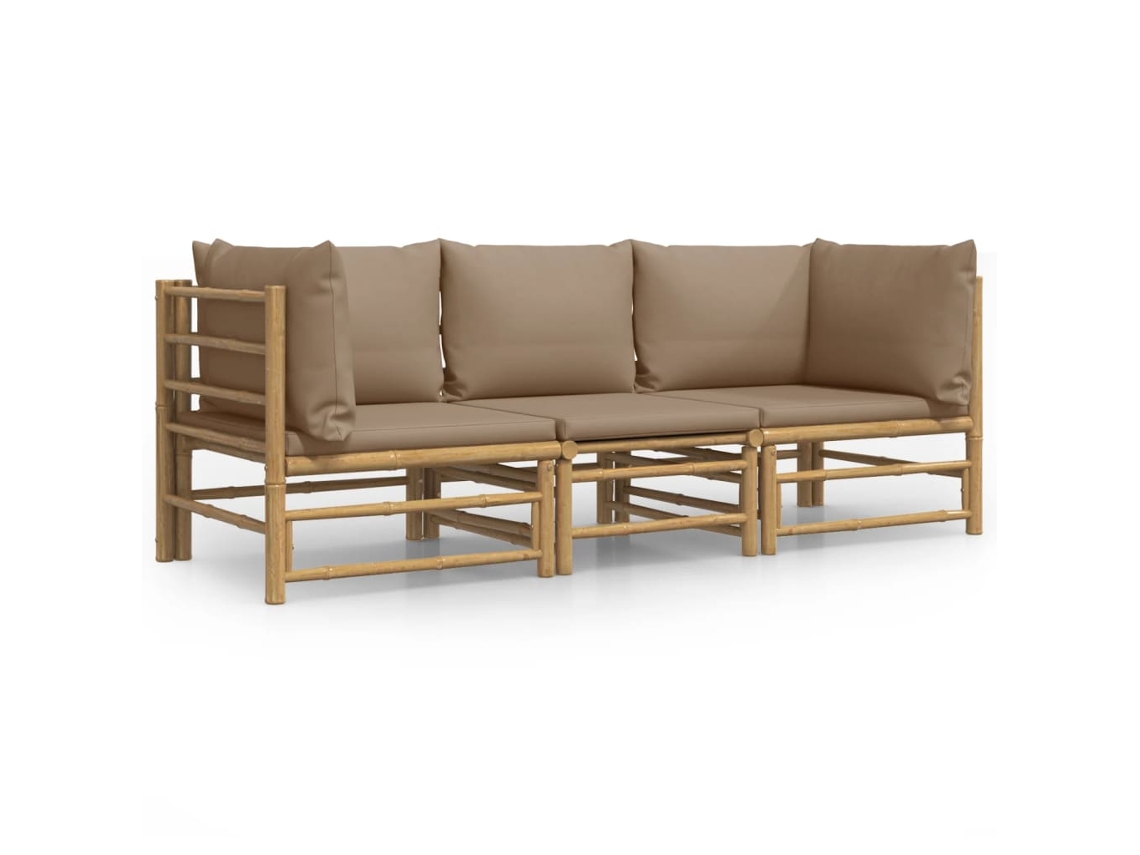 Maison Exclusive - Set De Muebles De Jardín 3 Piezas Bambú Y Cojines Gris Taupe
