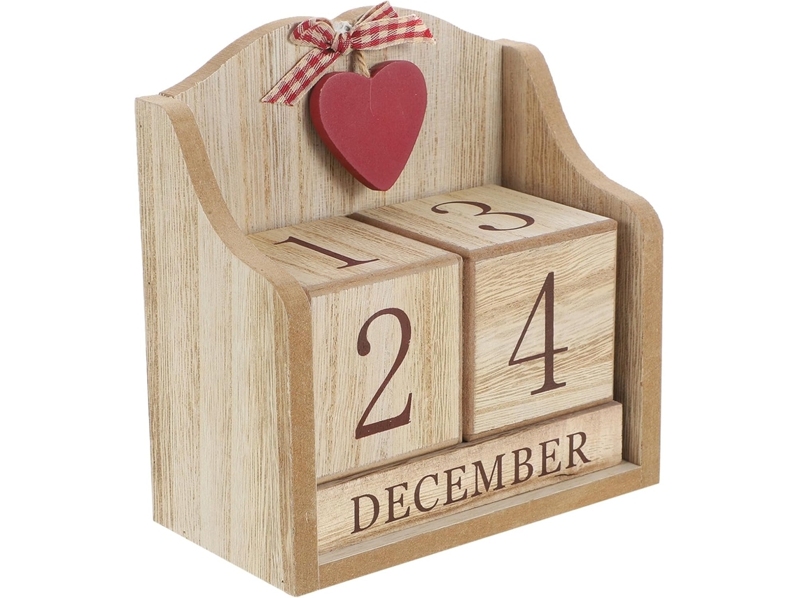 Calendario Perpetuo De Madera Roja Con Bloques Decorativos Reutilizables Impresos Para Escritorio...