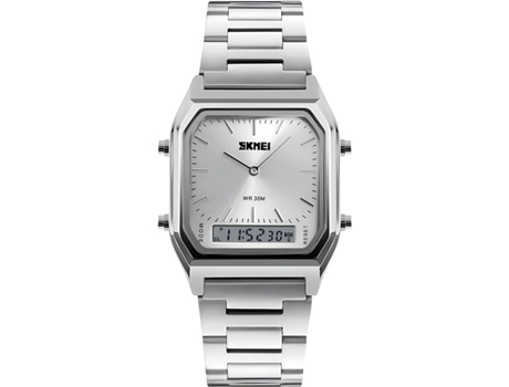 VEANXIN Reloj de pulsera impermeable LED Multitime Cronógrafo Relojes de acero inoxidable-Plata