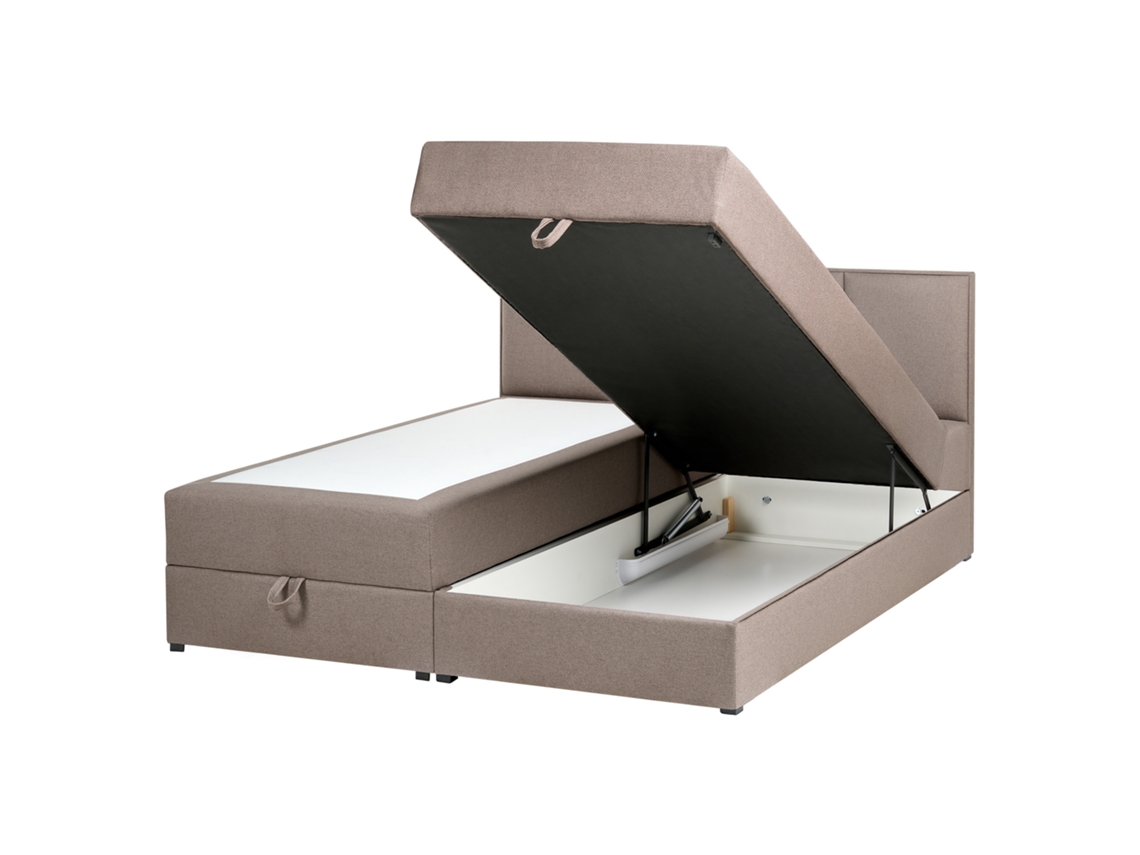 Cama Continental Con Almacenaje Beliani Baronet De Poliéster Beige 163x207x92