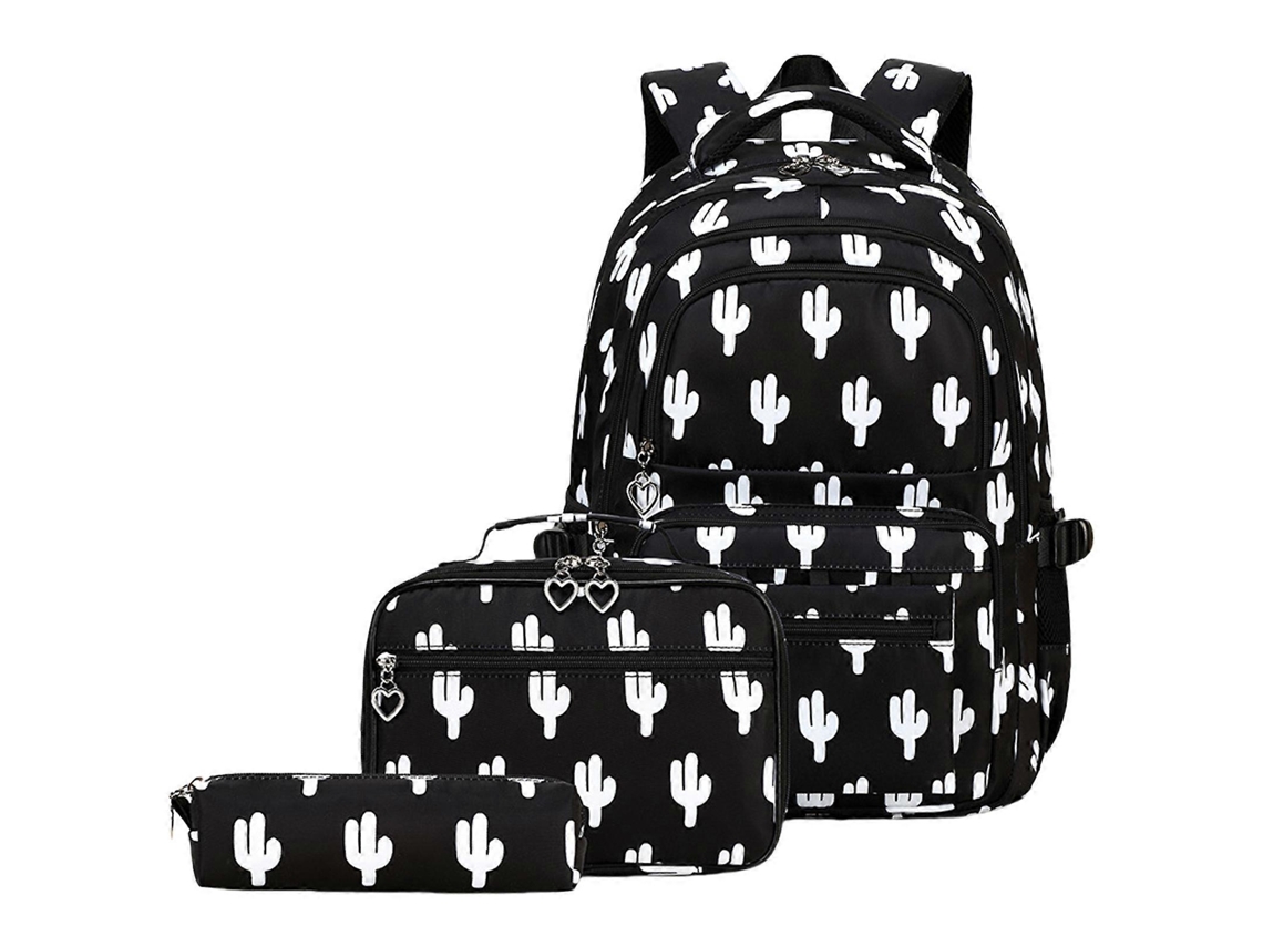 Mochila con lonchera, estuche, gran capacidad, bolsa para libros, mochila escolar para estudiantes de primaria, negra Giecy
