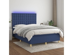 Cama Box Spring Colchón Y Luces Led Tela Azul 140x190 Cm