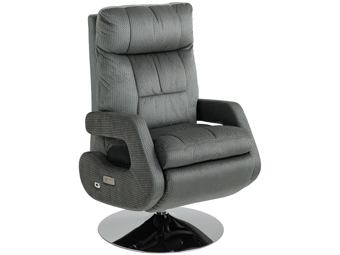 Sillón reclinable eléctrico con alimentación USB, reposapiés, terciopelo, giratorio, gris.
