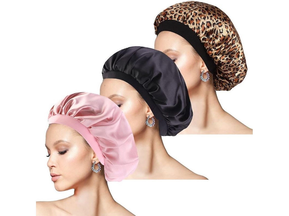 3 Gorros De Dormir De Seda Satinada, Gorro De Seda Con Banda Ancha Para El Cabello Nocturno