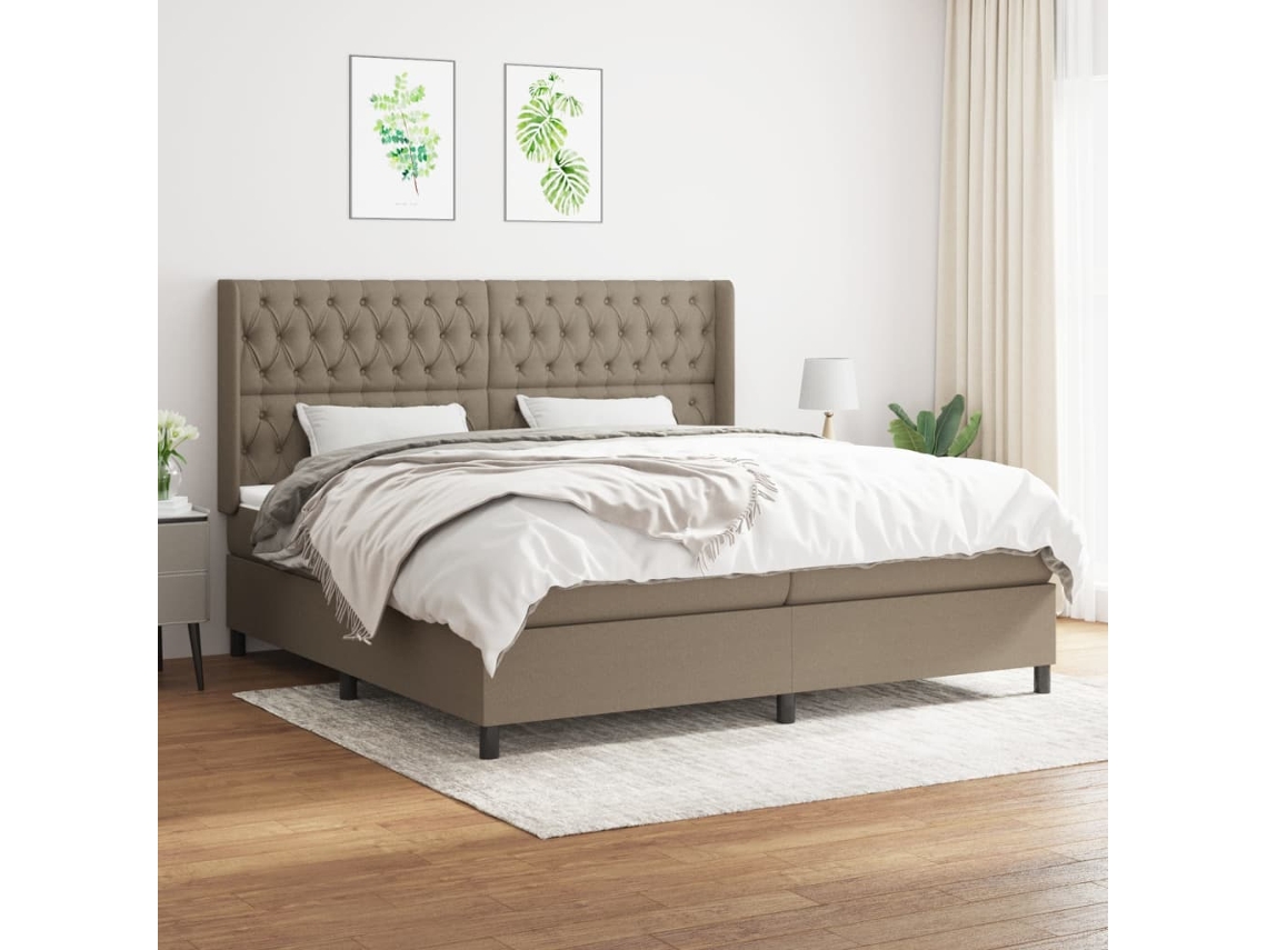 Cama Box Spring Con Colchón Tela Gris Taupe 200x200 Cm