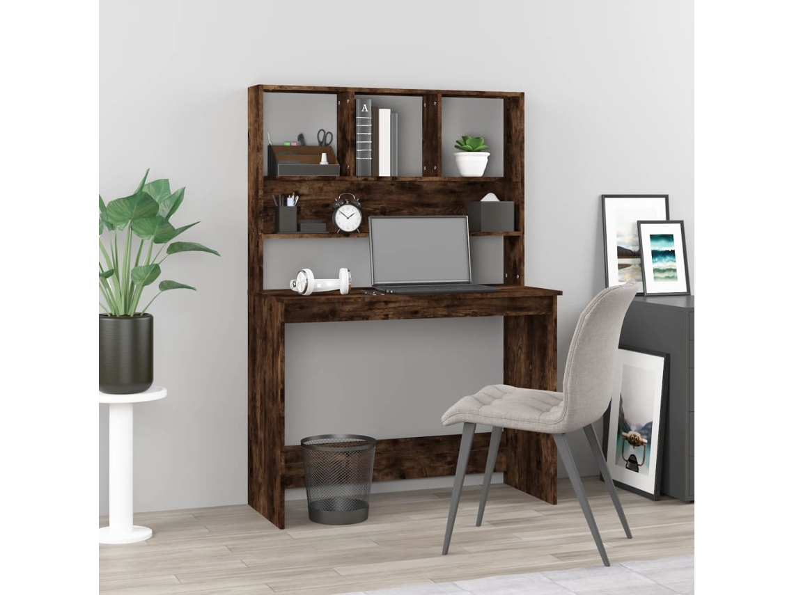Escritorio | Mesa | Escritorio con estantes fabricado en madera de roble ahumado