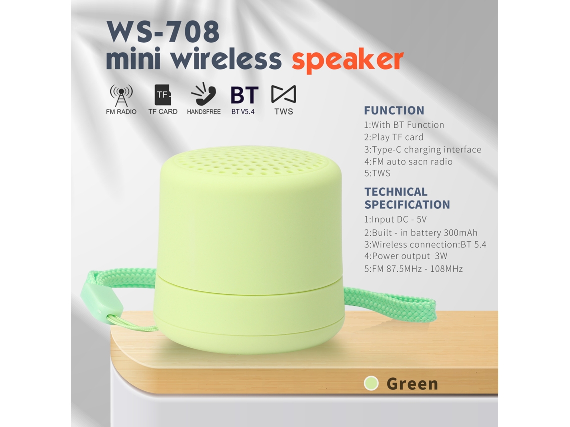 Coluna Bluetooth Eifson Ws-580 Mini Altavoz Inalámbrico, Radio Fm (verde)