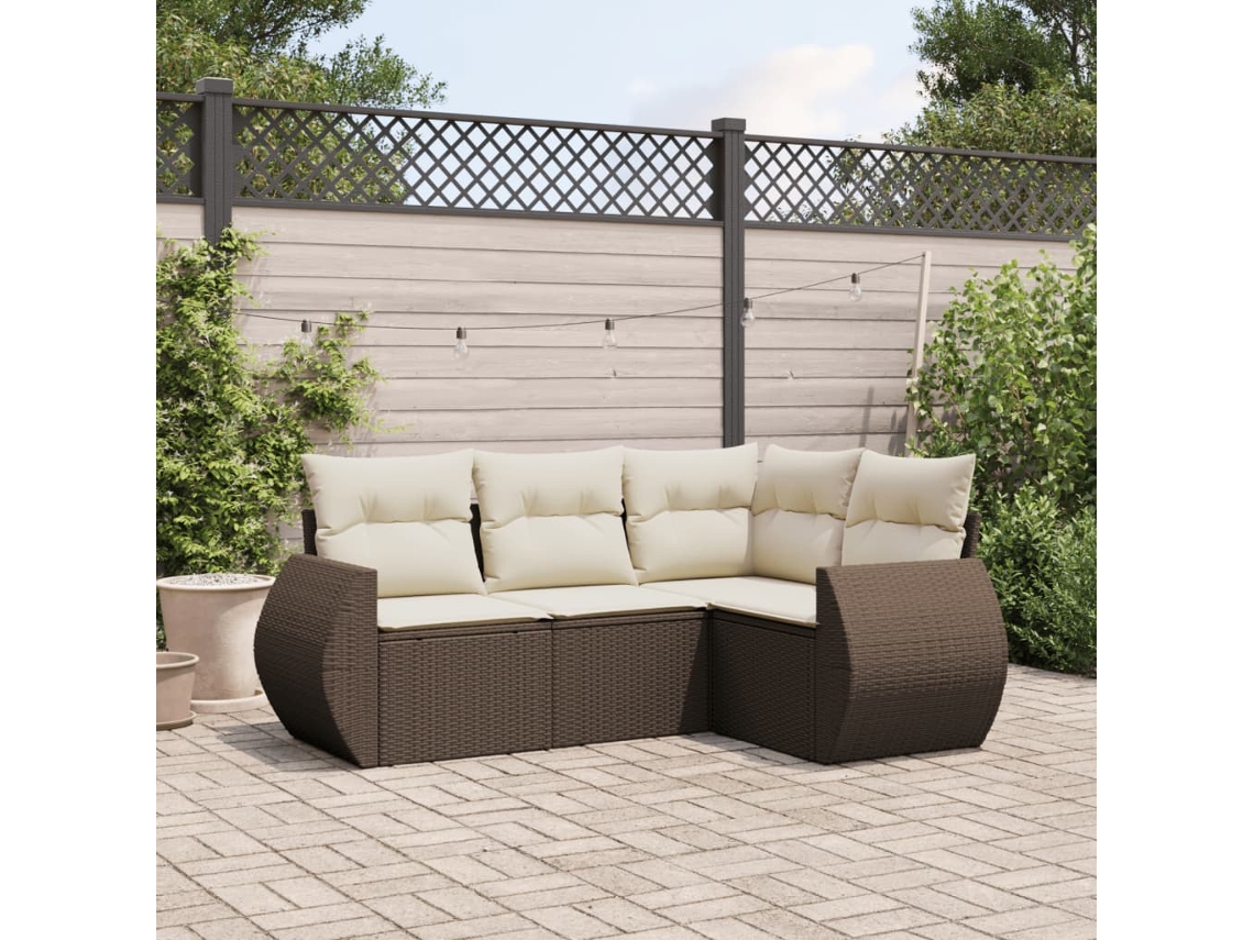 Conjunto de sofá de jardín de 4 piezas con cojines de mimbre marrón de DKD Home Decor