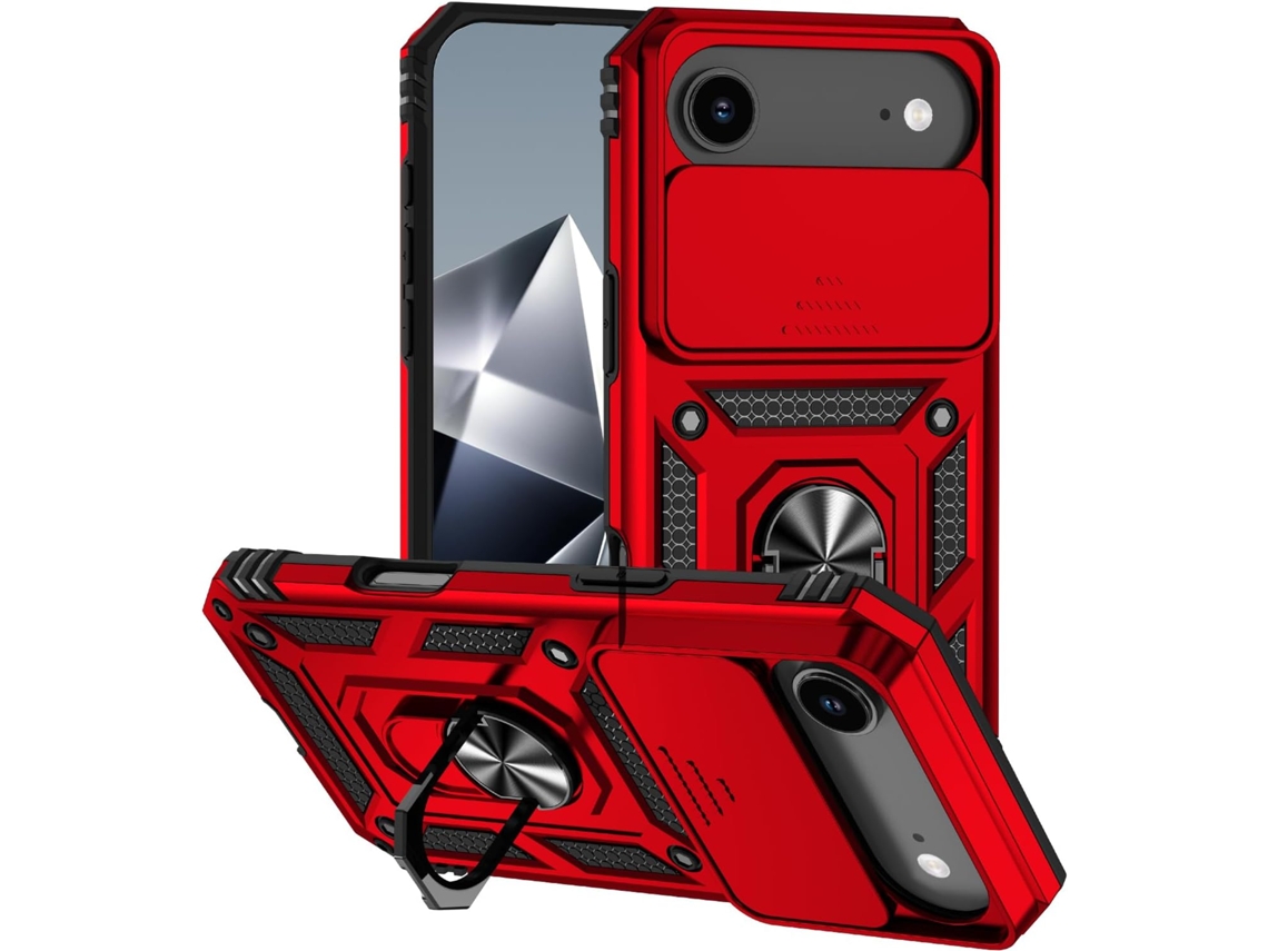 Funda magnética AEUZWR compatible con iPhone 17 Air con protector de cámara, soporte integrado y resistente a impactos (roja)