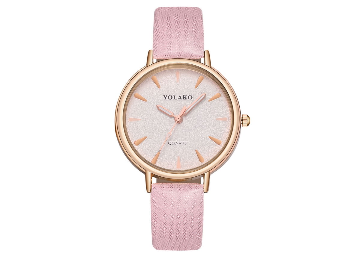 Reloj De Pulsera De Cuarzo Sencillo Para Mujer Con Correa De Piel Sintética Rosa - Moda