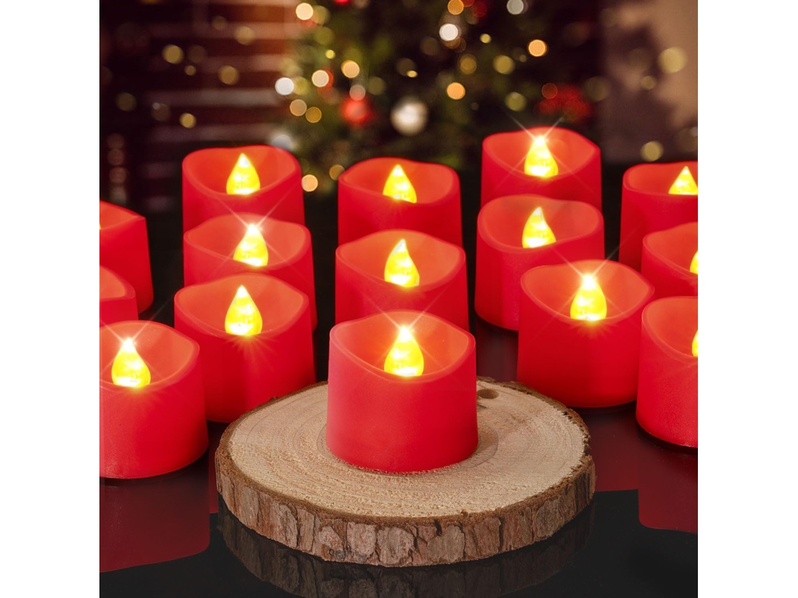 Siurn - Paquete de 24 velas LED de té a pilas para Halloween, calabazas, Navidad y fiestas (rojas)