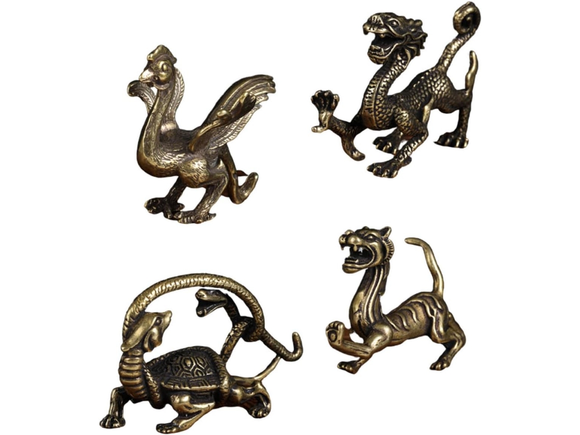 Juego de 4 figuras de cobre, diseño de adorno de dragón, decoración elegante para cocina, sauna, Feng Shui, hogar, azul puro, GOKOCO