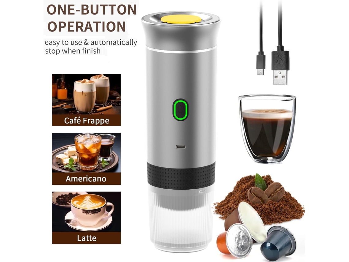 Cafetera eléctrica portátil 3 en 1, cafetera espresso de cápsulas con un solo botón, calentamiento rápido, color plateado Digitallab