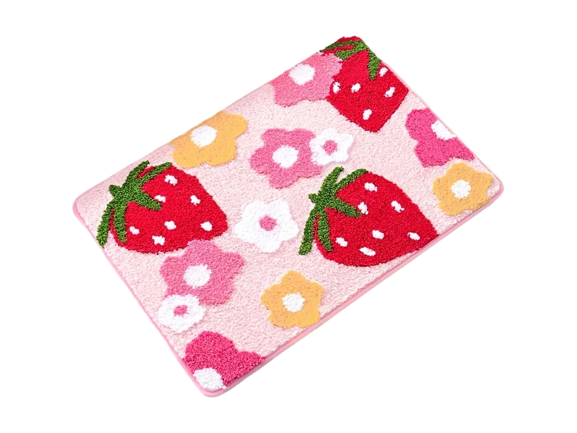 VYLARA Tapete Morango Fofo, Floral, Macio, Lavável E Antiderrapante Para Banheiro E Decoração