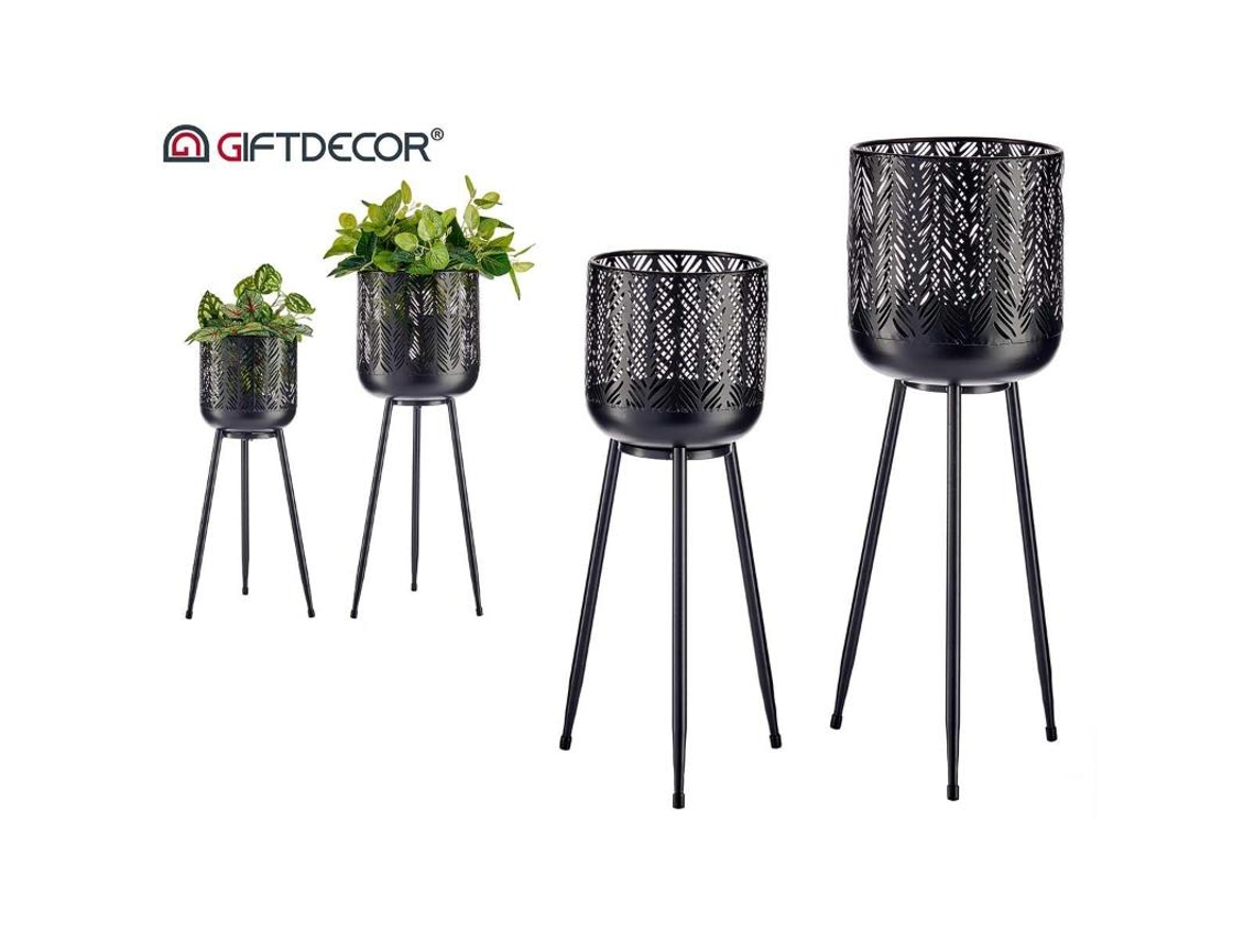 Maceteros pie metal negro 2 piezas juego 2