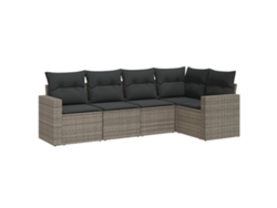 Conjunto 5 de sofás jardín con cojines VIDAXL ratán sintético gris
