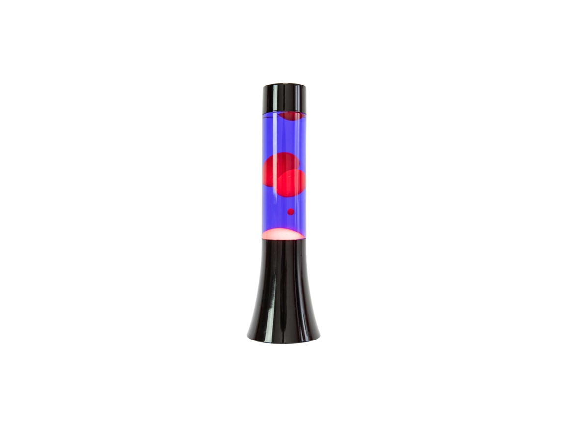 FISURA - Lámpara de lava azul. Lámpara de lava de 30 cm con base negra, líquido azul y lava roja. Lámpara efecto relajante. 9x9x30 cm