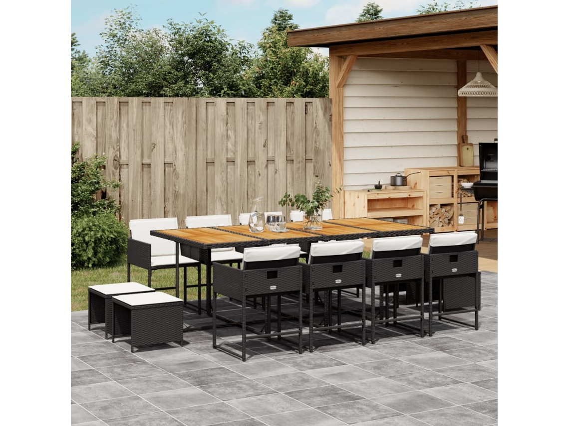 Juego de comedor de jardín de 13 piezas con cojines en mimbre sintético negro de DKD Home Decor