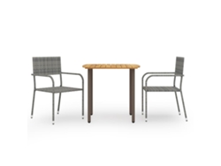Juego de comedor de jardín de 3 piezas en mimbre sintético gris, Dkd Home Decor