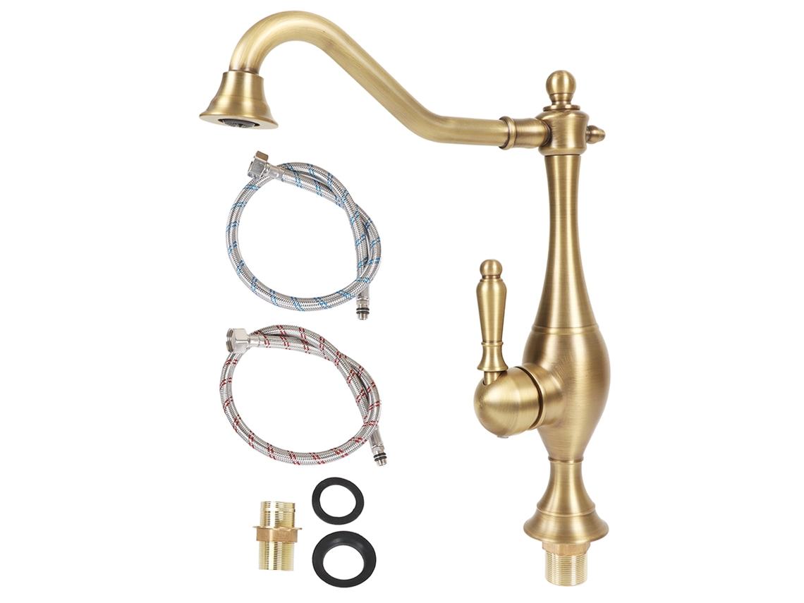 Grifo de lavabo de latón antiguo con manijas giratorias para baño