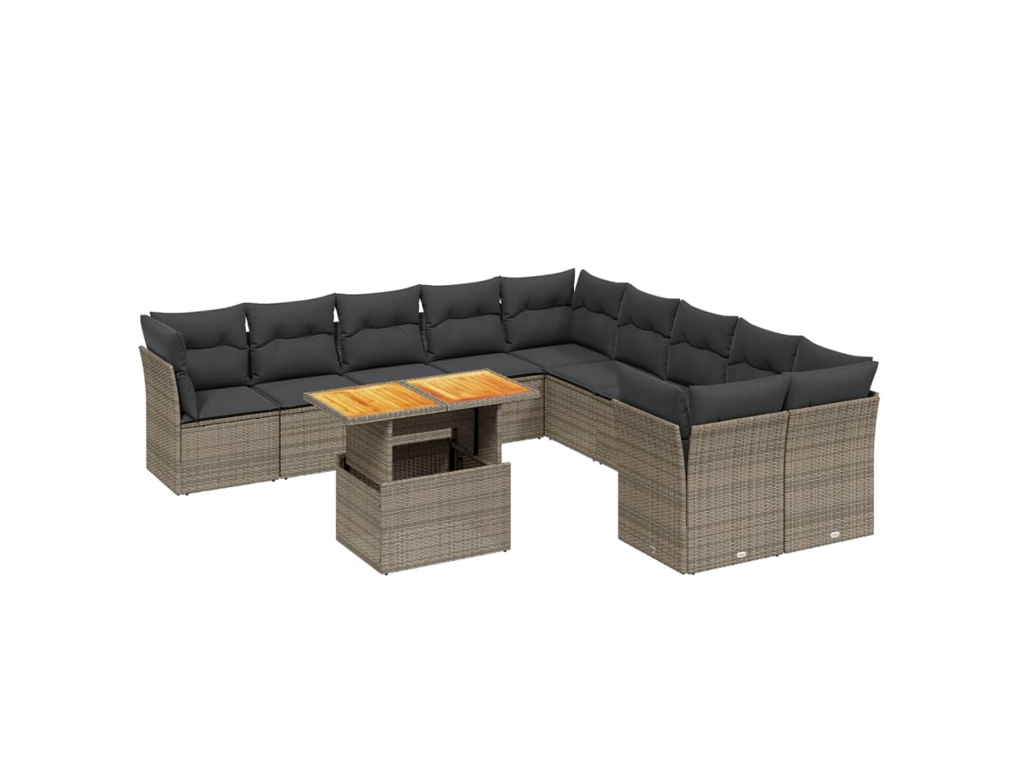 Maison Exclusive - Set De Sofás De Jardín 11 Pzas Y Cojines Ratán Sintético Gris