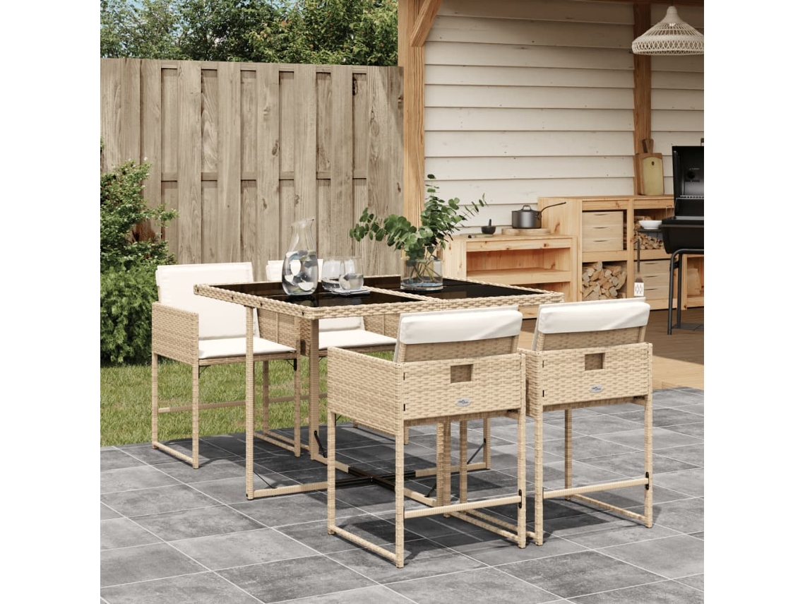 Juego de comedor de jardín de 5 piezas con cojines, mimbre sintético beige, Dkd Home Decor