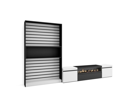 Muebles de Salón para TV SKRAUT HOME Para TV hasta 80", Chimenea eléctrica, Blanco y Negro (310x186x35 cm)