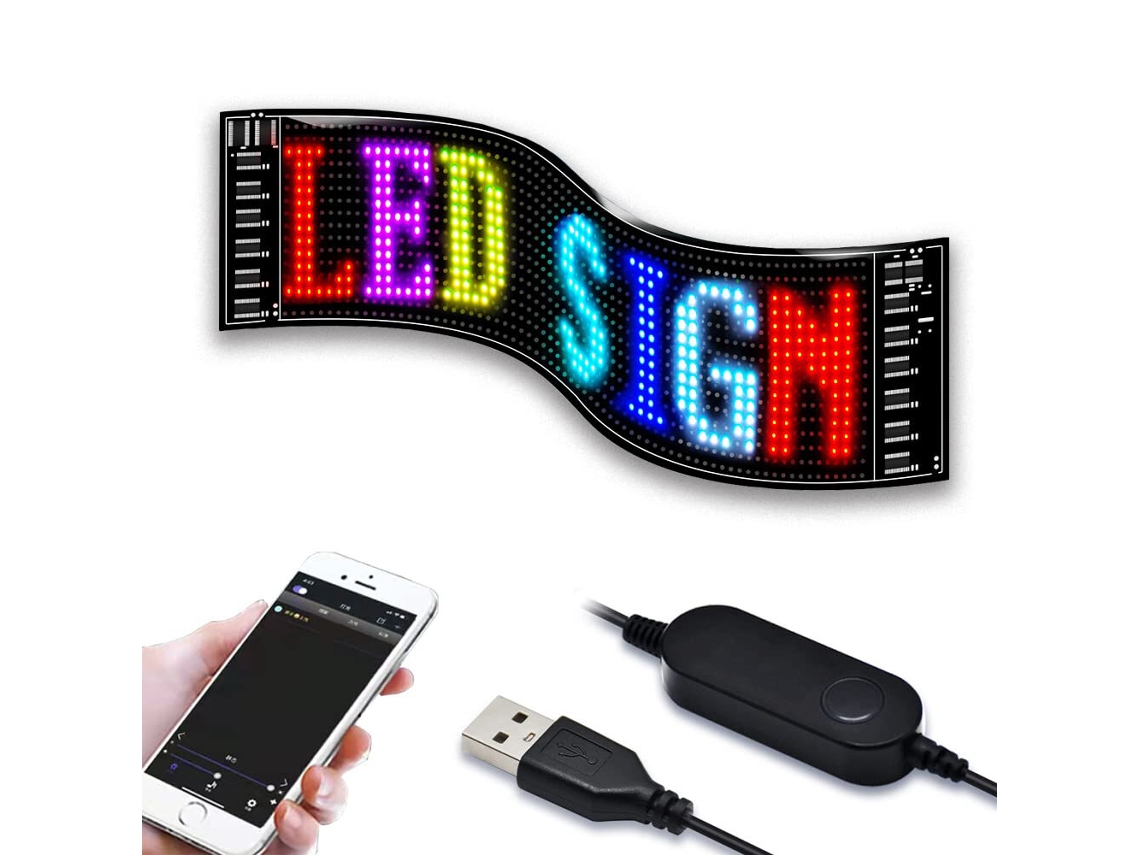 Placa de Matrícula LED para Coche 12x27cm, Placa LED Programable, Panel Matriz Flexible mediante Aplicación Bluetooth, Pantalla LED y Placa de Señalización para Lo