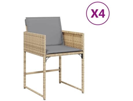Conjunto 4 Silla De Jardín VIDAXL Beige Poli Ratán