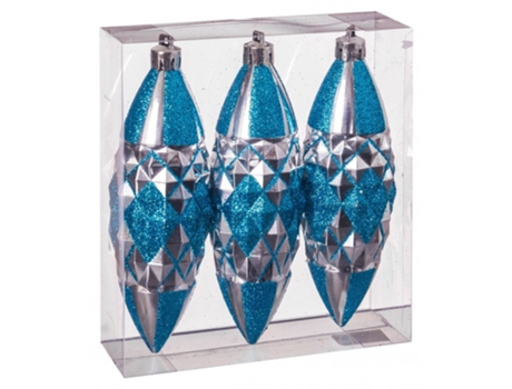 Set 3 Adorno Colgantes Plata Con Purpurina