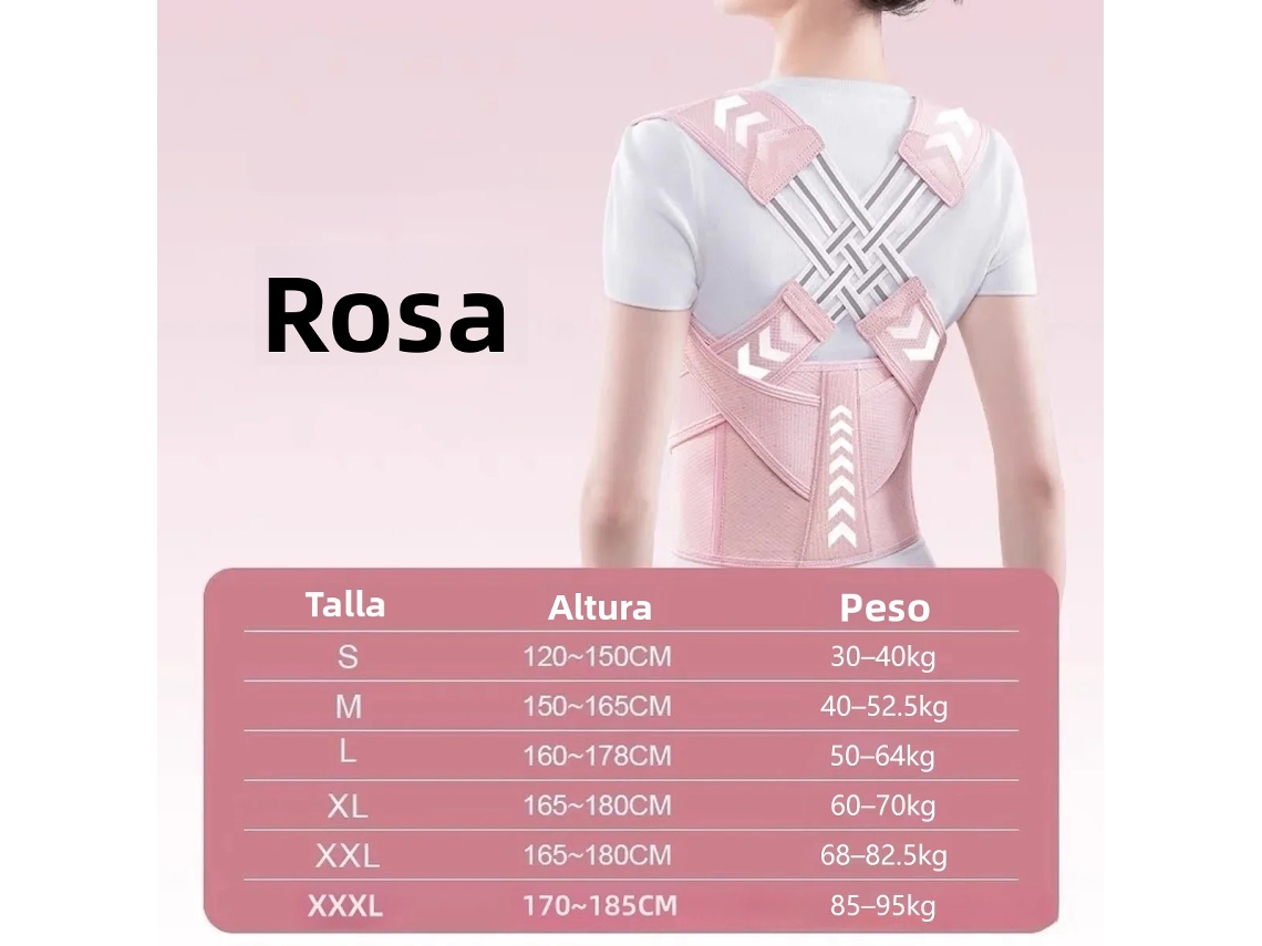 Corrector de postura ajustable (rosa G) con soporte lumbar y de espalda