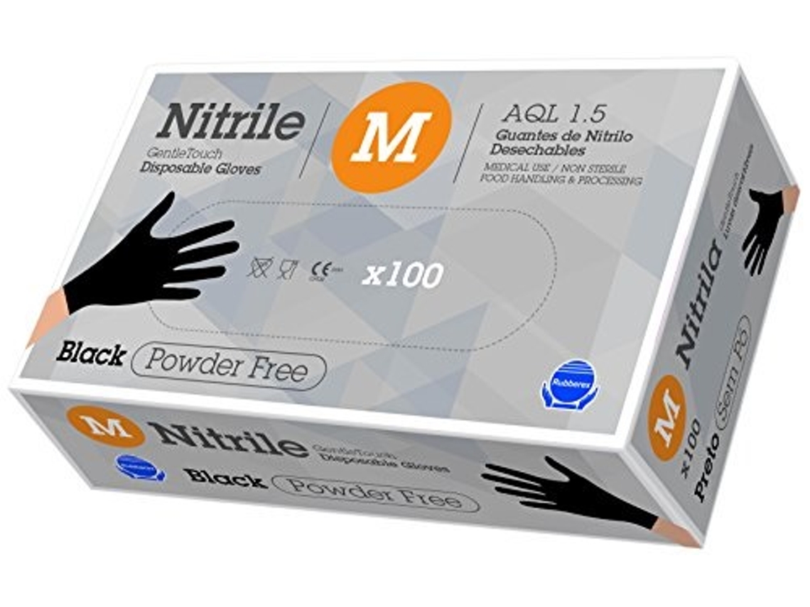 HERBI FEET Guantes Nitrilo Gentle Touch Negro 100 Unidades