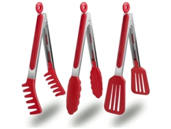 Pinzas De Cocina 3 Piezas, Inoxidable Con Puntas De Silicona Para Cocina Barbacoa Horneado (rojo)