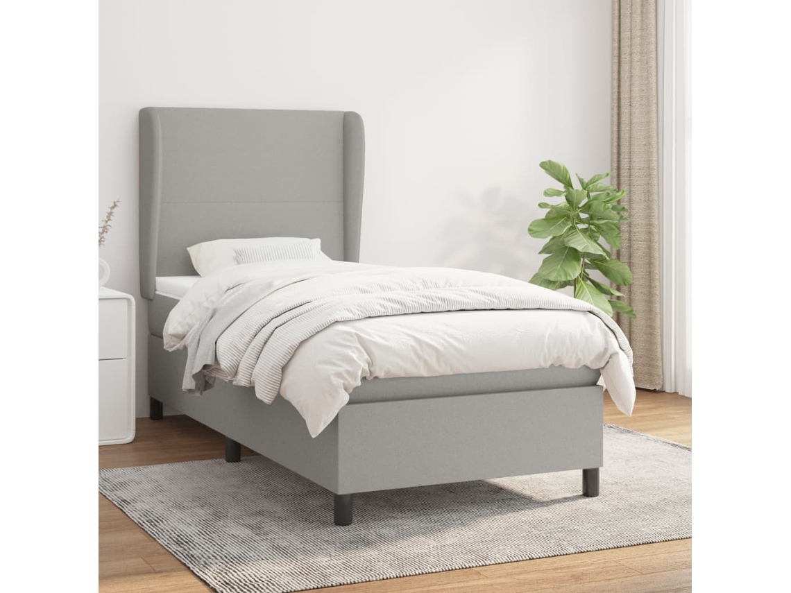 Cama box spring con colchón tela gris claro 90x200 cm
