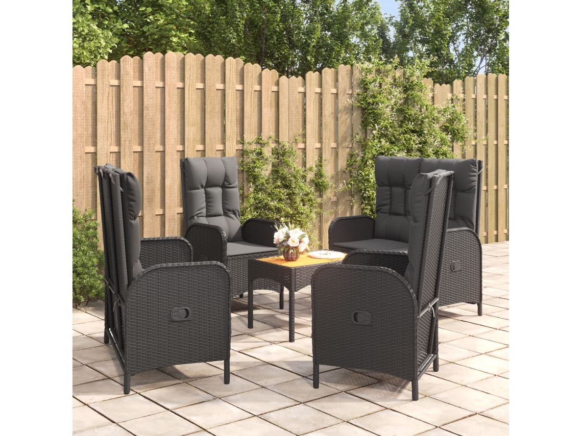 Juego de comedor de jardín de 5 piezas con cojines, mimbre sintético negro, DKD Home Decor