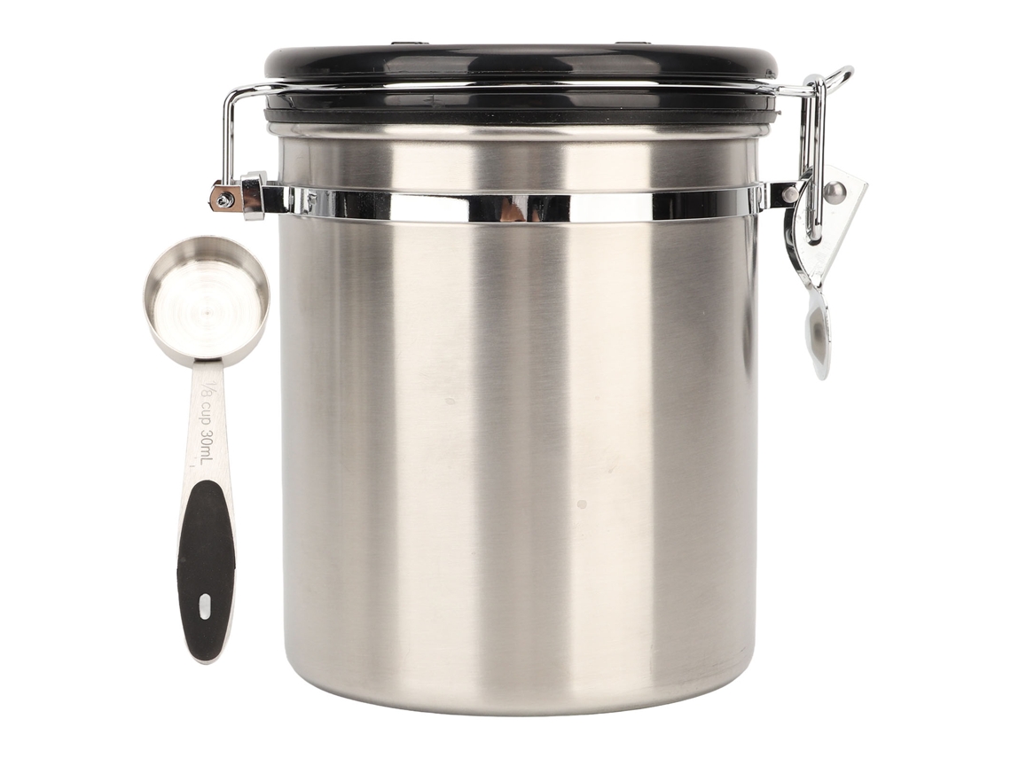 Botella hermética de acero inoxidable para café con válvula y cuchara de 1,8 l