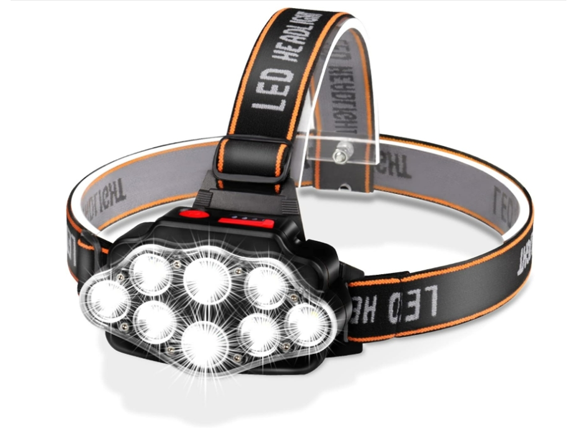 YEMAESRE Linterna Frontal Led Recargable Alto Lumen 8 Led Usb Impermeable 4 Modos Negro