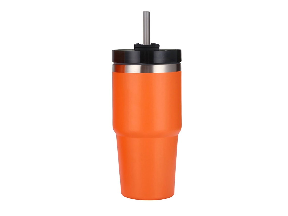 Taza De Acero Inoxidable Con Aislamiento Al Vacío Y Pajita, 591 Ml (20 Oz), Color Naranja, Ideal Para El Coche. Mantiene Las Bebidas Calientes Y Frías.