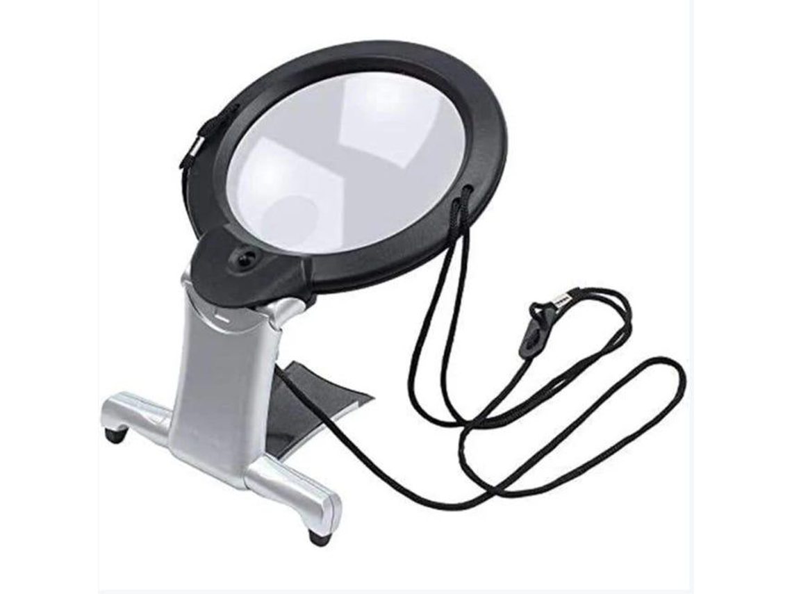 Lupa Gigante Com Luz Led Viva Voz Para Leitura Uso No Pescoço E Na Mesa 