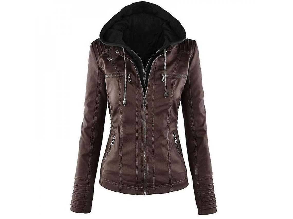 2026-chaqueta De Cuero Pu Para Mujer Biker Moto Chaqueta Corta Blazer Plus Size Wrh S Café