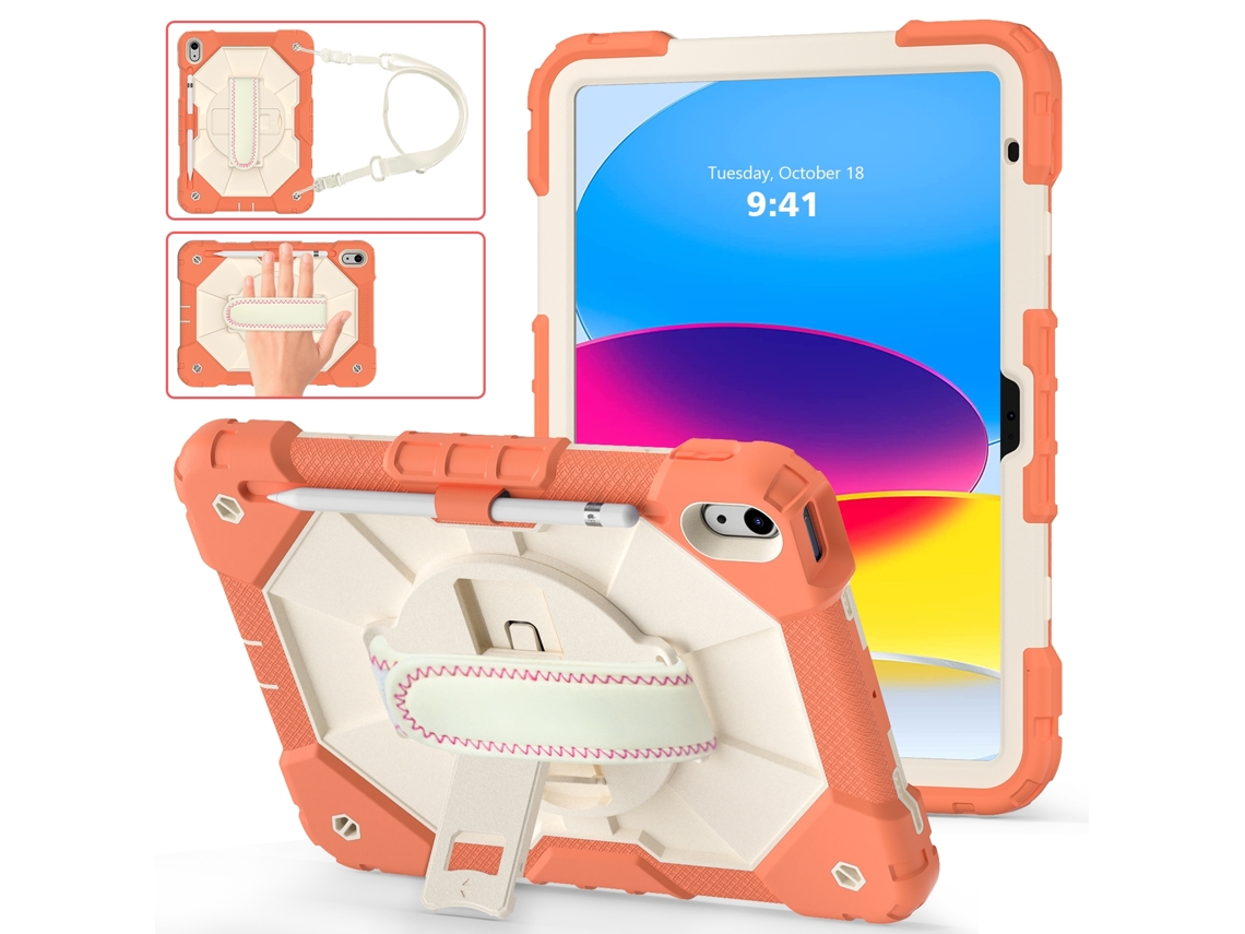 ZRUXE Funda para iPad 10th Gen 10.9 2021 Contraste Color Robot Silicona A Prueba de Golpes + Funda Protectora para Tablet PC Naranja Coral + Beige