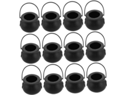 Caldero Negro De 12 Piezas Para Dulces De Halloween Con Asa, Pequeño Cubo Para Dulces De Bruja.