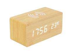 Elegante reloj digital de madera, pantalla LED multifuncional con brillo ajustable y alarma dual para dormitorio, hotel y oficina.