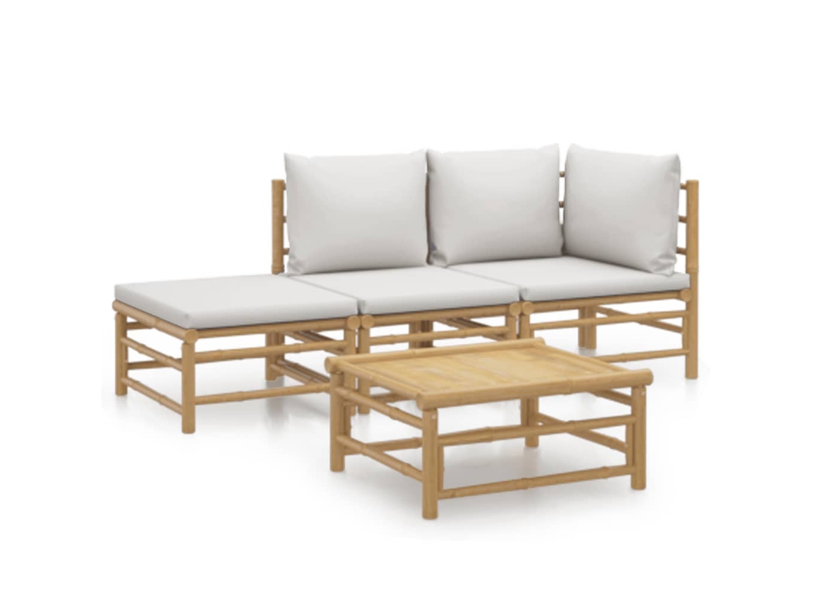Maison Exclusive - 4 Pcs Conj. Lounge De Jardim Bambu C/ Almofadões Cinzento-claro