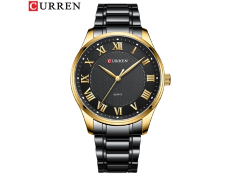 Relojes para hombre con acero inoxidable y metal Reloj casual, Reloj con fecha en las manos para hombre-Cinturón negro con carcasa dorada LUUCOZK