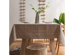 KOFIHETY Mantel de Algodón y Lino para Mesas Cuadradas, con Bordado de Cuadrícula Sólida, para Decoración de Cocina y Comedor (135x135 cm, Caqui)