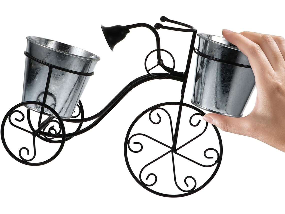 Soporte Creativo De Hierro Para Plantas Con Forma De Bicicleta Y Maceta Negra Para Flores.